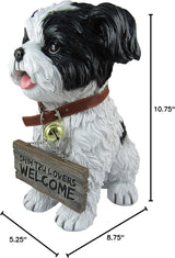 DWK Front Porch Dog Outdoor Welcome Sign Decorative Statue | Cute Dog Welcome Sign for Front Porch Standing | Decorative Garden Statues - Shih Tzu