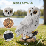 Solar Owl Garden Outdoor Statue,Owl Figurine Sculpture with LED Lights for Porch Patio Lawn Yard Deck Spring Decor - Ideal Easter Day Housewarming for Women Men Owl Lover(White)