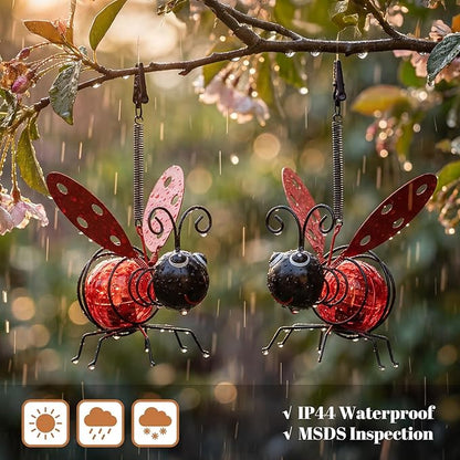 Calenzana Red Ladybug Outdoor Solar Garden Light, Waterpoof Hanging Solar Light for Yard Patio Backyard Porch, Gifts for Women Mom Grandma