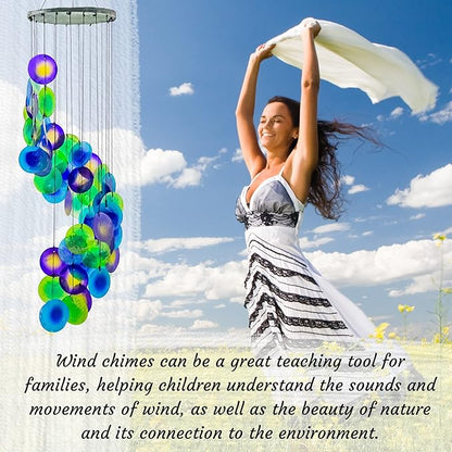 Bellaa 23332 Wind Chimes Capiz Sea Glass Shells Large 27 inch Outside Windchimes Peacock Home Decor Outdoor Garden Patio Yard Lawn Unique Gifts for Mom Grandma Woman Sympathy Memorial Remembrance