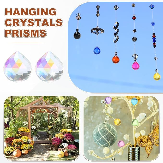 M METERXITY 10-Pack Crystal Ball Prisms, 24mm/0.94 Inch Chandelier Pendant Maker Hanging Crystals Chandelier Prisms for Home/Windows/Garden/DIY Decoration[Vibrant Colors]