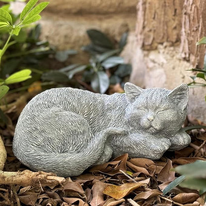 Cat Memorial Stone Garden Decor Outdoor Statue, Figurine Sculpture for Patio, Porch and Lawn, Sleeping Cat Decoration, Gifts for Mom