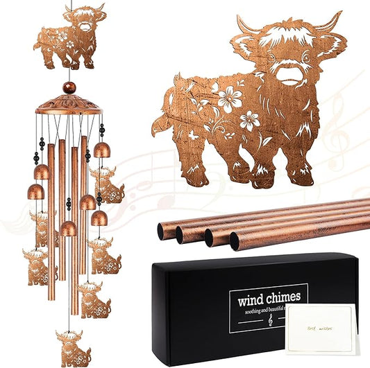 Highland Cow Wind Chimes for Outside, Highland Cow Gifts for Women Metal Windchimes Outdoors, Farmhouse Home Garden Patio Yard Decor