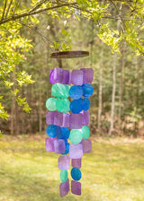 Beautiful and Unique Capiz Shell Wind Chime - Wind Chimes for Outdoors - Colorful and Whimsical Patio Decor - Ocean Decor - Garden Gifts (Teal, Green and Blue)