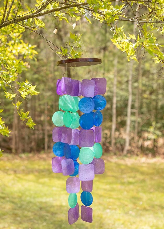 Beautiful and Unique Capiz Shell Wind Chime - Wind Chimes for Outdoors - Colorful and Whimsical Patio Decor - Ocean Decor - Garden Gifts (Teal, Green and Blue)