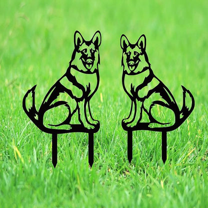 Metal Dog Garden Statue, Outdoor Yard Art Dog Silhouette Decoration Black Garden Stakes for Yard Garden Lawn (B)