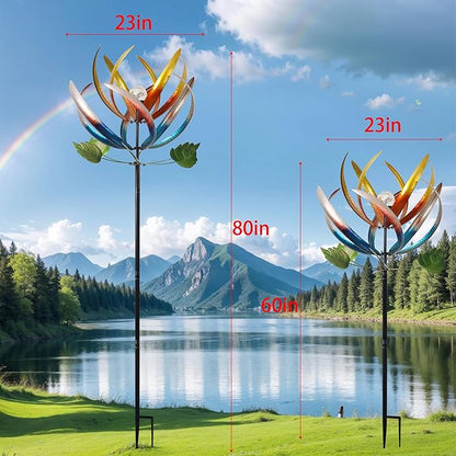 Wind Spinners for Yard and Garden, Solar Lighted Metal Wind Spinner, Large Kinetic Garden Sculptures (Colorful)