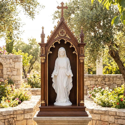 Giantex Virgin Mary Garden Statue 29.5", Blessed Mother Outdoor Religious Statue with Serpent, Weather-Resistant MgO Catholic Yard Decor for Lawn, Patio, Prayer Garden & Memorial, Distressed Ivory