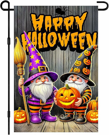 BlissYard Halloween Horror Garden Flag 12x18 Inch Pumpkin Gnome Happy Halloween Flag Lantern Flames Outdoor Yard Decor House Banner Porch Lawn Patio Home Decoration