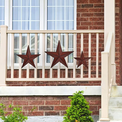 VIVICOMFY 6" 9" 12"（3pieces Red Black Barn Star Texas Stars Art-Metal Stars for Outside Rustic Vintage Western Wall Decor Country Home Farmhouse Wall Decorations