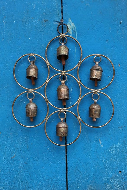 De Kulture Bell Metal Circular Ghantada Wind Chime Hanging Bells for Home Garden Balcony Decor Ideal for New Year Anniversary Birthday Party Decoration (Brown), 9X11.5 (DH) Inches