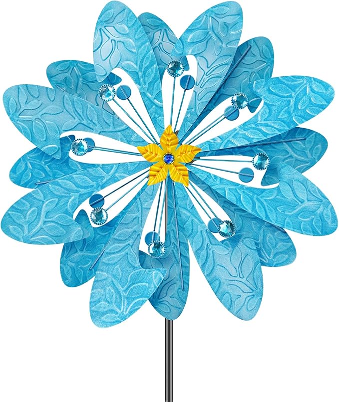 Outdoor Metal Wind Spinner – 76 in Kinetic Garden Windmill Sculpture, Heavy-Duty Rustproof Waterproof Yard Patio Lawn Decor with Dual Rotors – Easy Install Gift