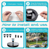 AMZtime Solar Fountain for Bird Bath, 2026 Upgrade Solar Water Fountain with 6 Nozzles & 4 Fixed Rods, Solar Bird Bath Fountains for Garden, Outdoor, Pool, Pond, Fish Tank and Patio