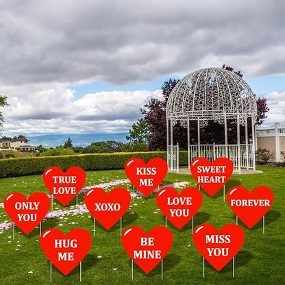 10-Piece Valentine Heart Yard Signs with Stakes Decorations – Assorted Red Heart Messages 12 Inches Large Outdoor Valentine Sweetheart Signs for Lawn, Garden, Driveway, and Romantic Party Décor