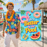 BlissYard Life Is Better By The Pool Garden Flag 12x18 Double Sided Vertical Outdoor Summer Poolside Decor Flamingo Donut Float Tropical Yard Lawn Patio Banner