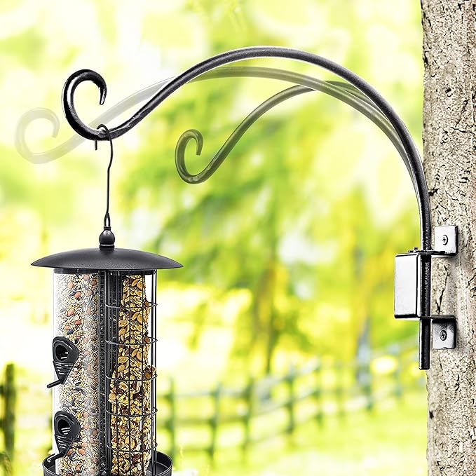 Qiang Ni Plant Hanger Outdoor: 12 Inch 50LBS Bird Feeder Bracket for Garden Patio Decor - Swivel Adjustable Wall Mount Plant Hook for Hanging Flower Baskets