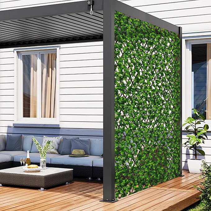 Giantex 2 Pack Expandable Fence Privacy Screen - Decorative Faux Green Eucalyptus Fencing Panel for Balcony, Artificial Hedges with PE Leaves and Willow for Outdoors Garden Patio Deck Apartment