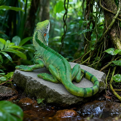 Outdoor Resin Iguana Statue, 13.39 x 7.09 x 5.91 inches, Green Decorative Garden Sculpture Outdoor Lizard Sculpture Tropical Lizard Yard Art