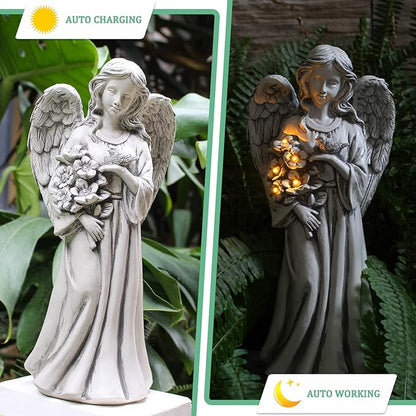 Rezpuao Solar Angel Statue for Outdoor, Angel Figurine with Resin, Outdoor Decor for Patio Lawn Yard Porch, Garden Gift