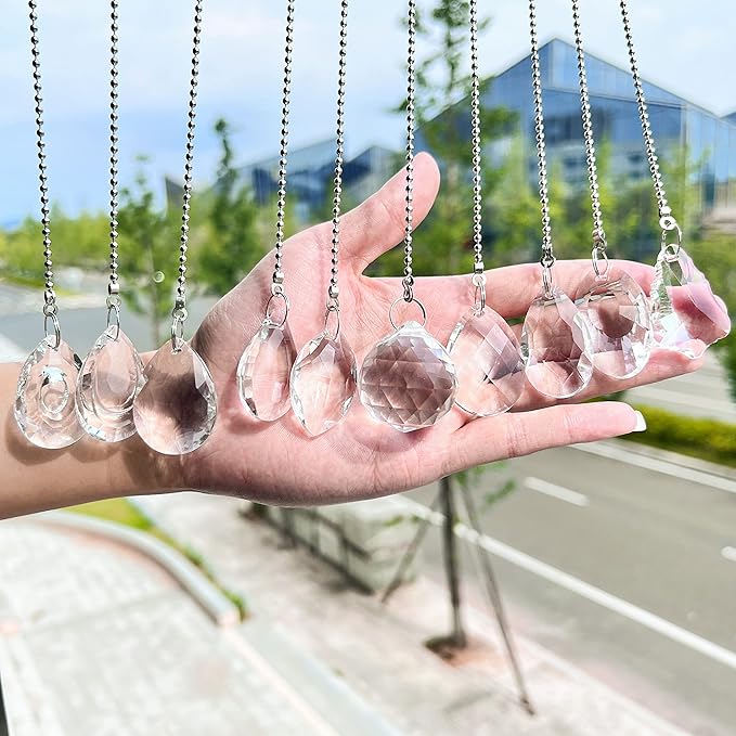 KANPURA Pack of 10 Clear Crystal Suncatcher Chandelier Lamp Lighting Drops Pendants,Hanging Glass Ball Prisms Window Home Christmas Tree Decor