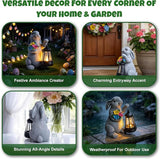Solar Garden Statues, Resin Bunny Statue w/ Flower, Waterproof Figurine Rabbit Garden Statue for Outside Yard Outdoor Home Patio Lawn Decor, Solar Animal Lights for Adults Women Birthday Easter Gifts
