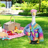 23 Inch Porch Goose Statue Outfits Set Neon Rainbow Leopard Porch Goose Bathrobe Costumes with Clothes & Accessories for Patio Yard Garden Lawn Outdoor Decoration