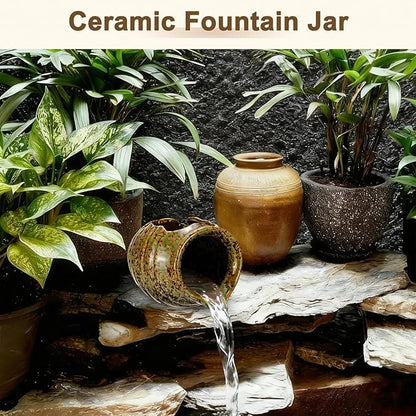 M METERXITY Ceramic Garden Fountain Spitter, Clay Pot Ecological Tank for Pond/Backyard Water Feature/Cave Waterfall/Landscaping, DIY Water Flow Jar Hydroponic Vase [5.5in, Iridescent Green]