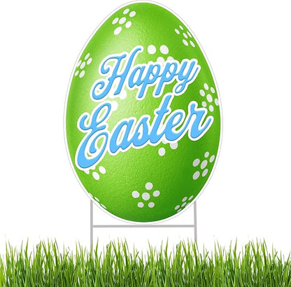 Happy Easter Classic Yard Sign Home Decor Lawn Decoration With Stakes Easter Egg (Green)