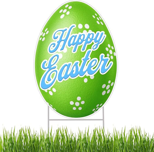 Happy Easter Classic Yard Sign Home Decor Lawn Decoration With Stakes Easter Egg (Green)