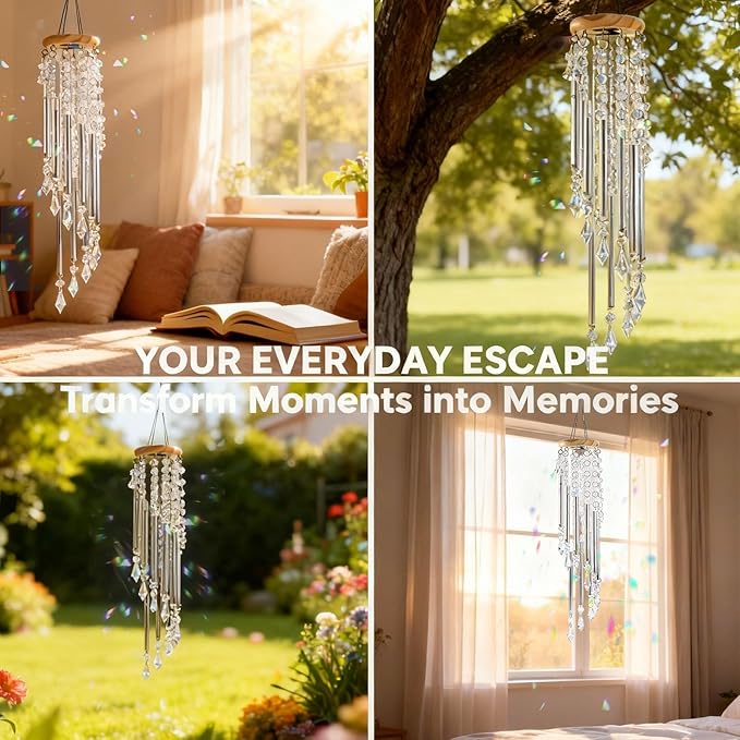 Crystal Wind Chimes - Glass Wind Chimes for Outside, Outdoor Crystal Suncatcher with Tuned Tubes, Reflective Windchimes Outdoors Unique, Hanging Prism Rainbow Maker Chandelier Home Decor (Snowflake#2)