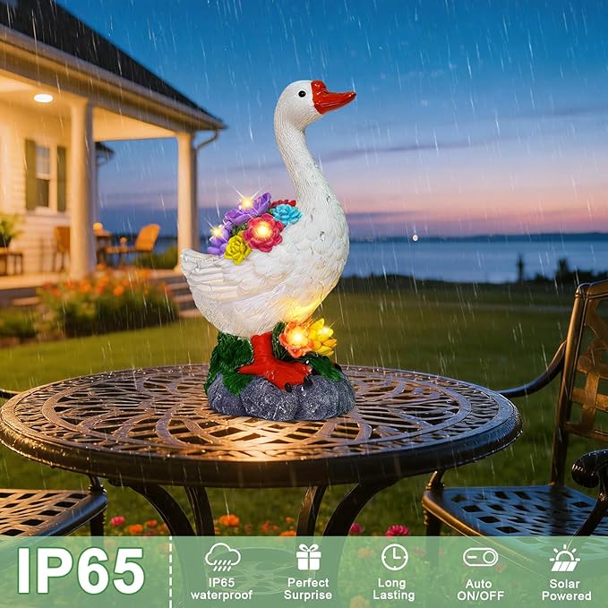 ZFNN Garden Goose Statue with Solar Succulent Lights, Outdoor Porch Goose Decor, Waterproof Figurine Lights for Yard Lawn Patio Balcony, Unique Gifts for Mom, Garden Lovers, Grandma