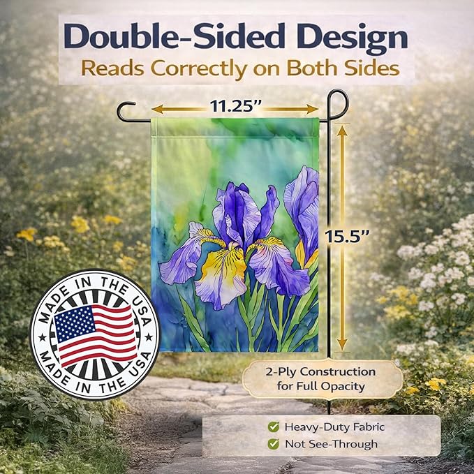 Caroline's Treasures Tennessee Iris in Watercolor Garden Flag Mailbox Flag Decorative Yard Flag Banner Outside Patio Artwork Yard Flower Beds, Garden Size, Multicolor