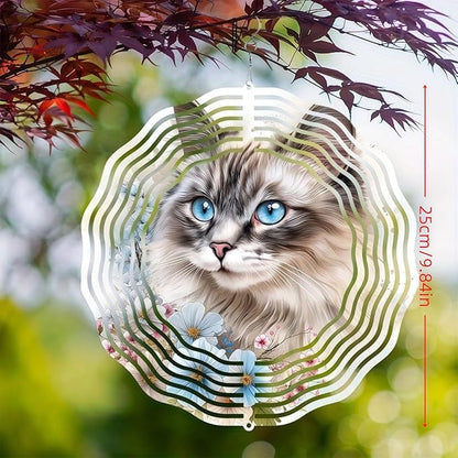 10 Inch Cat Wind Spinner, 3D Metal Animal Hanging Kinetic Wind Rustproof Sculpture Gift for Garden Yard Art Balcony Window Porch Lawn Farm Decor