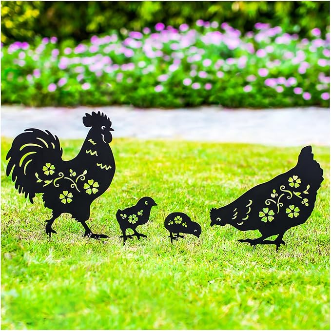 Chicken Metal Garden Stakes Decorative Chicken Gifts for Women/Men,Black Silhouette Statues for Yard Art,Outdoor Decor,Outside,Patio,Lawn Ornaments,Garden Decorations