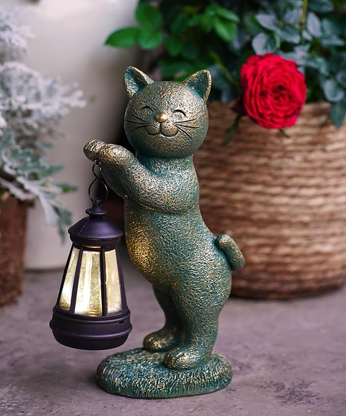 Nacome Christmas Cat Outdoor Statues for Garden: Outside Decor with Lantern Clearance for Yard Art Lawn Ornaments Porch Patio Balcony - Christmas Birthday Gifts for Mom Women Grandma