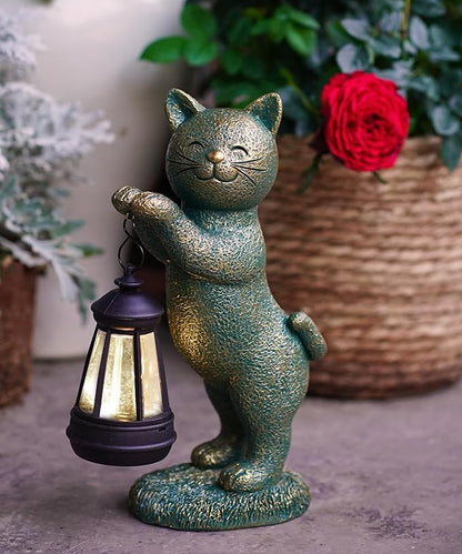 Nacome Christmas Cat Outdoor Statues for Garden: Outside Decor with Lantern Clearance for Yard Art Lawn Ornaments Porch Patio Balcony - Christmas Birthday Gifts for Mom Women Grandma