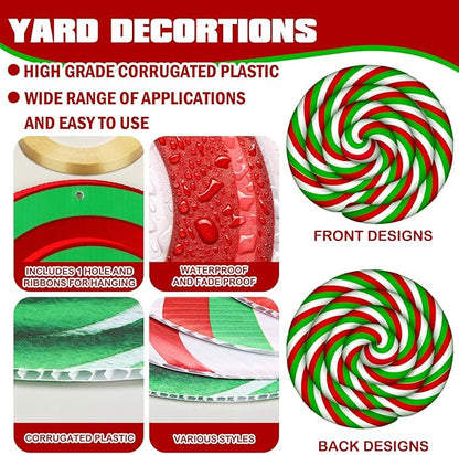 30 Pieces Outdoor Double Sided Lawn Decorations Christmas Large Candy Yard Decorations Plastic Outdoor Holiday and Christmas Hanging Porch and Tree Yard Lawn for Xmas Decor