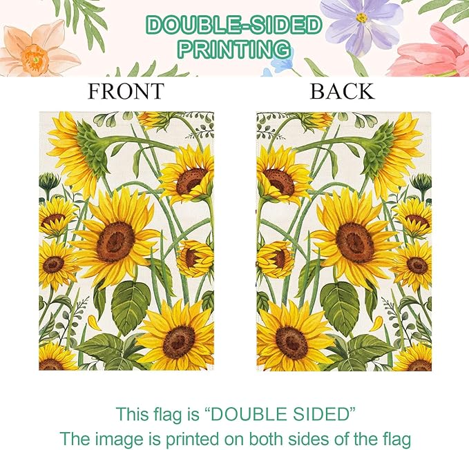 Baccessor Spring Summer Sunflower Garden Flag 12.5 x 18 Inch Double Sided Burlap Summer Yellow Flower Green Leaf Farmhouse Small Yard Flag Summer Holiday Seasonal Outdoor Outside Decoration