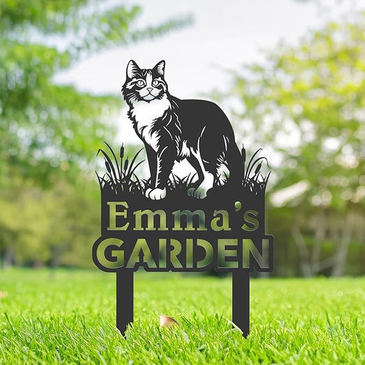 Personalized Cute Cat Kitten Metal Garden Sign,Custom Yard Sign With Stake,Outdoor Garden Décor,Pet Cat Lawn Garden Decorated Statue,Cat Sympathy Yard Metal Sign,Cat Lover Gifts Kailyard Plaque.