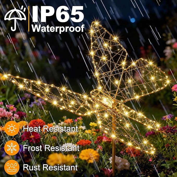 Lomotech Solar Garden Lights - 18" 240 Leds Foldable Outdoor Butterfly Garden Decor, Waterproof Larger Outdoor Solar Lights with Iron for Garden Patio Yard Lawn Pathway Decorations (Warm White)
