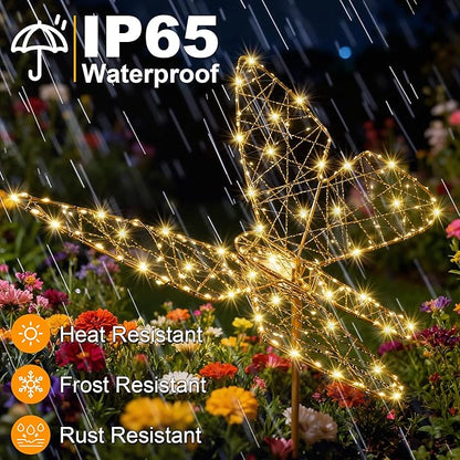 Lomotech Solar Garden Lights - 18" 240 Leds Foldable Outdoor Butterfly Garden Decor, Waterproof Larger Outdoor Solar Lights with Iron for Garden Patio Yard Lawn Pathway Decorations (Warm White)
