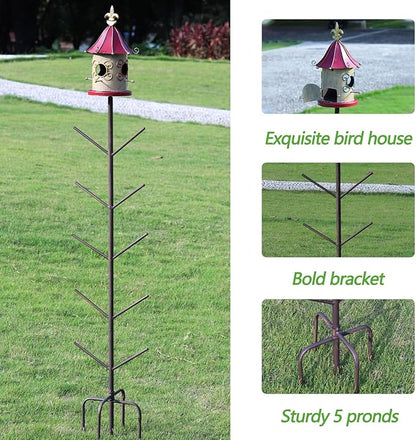 Bird House Bottle Tree for Outdoor Garden, Rust-Proof Metal Bottle Tree Stand, Garden Decorative Bottle Stand