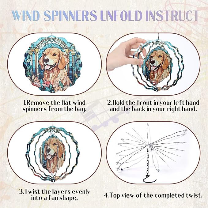 Dog Metal Wind Chimes - Golden Retriever Windchimes with Wind Spinners Outdoors Art Hanging Decor for Garden Patio Yard Indoor Balcony Home Birthday Gifts for Women Dogs Mom Friends