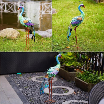 Metal Peacock Garden Statue - 33.5 Inch Yard Art Outdoor Garden Decor for Porch Patio Pond Lawn Backyard - Unqiue Gifts for Grandma Mom