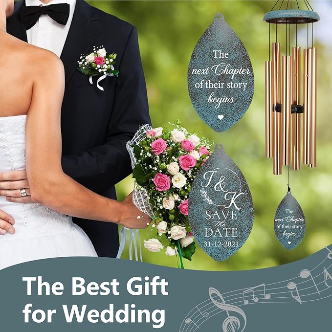 ASTARIN Wedding Gifts Wind Chime, Personalized Names & Date Wind Chimes Gifts for Couple 2024, Wedding Gift for Newlywed Bride Groom, Engagement Gift Valentine’s Day Anniversary(Produced in USA)
