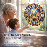 Nativity Suncatcher Window Hanging, 7.8" Stained Glass Faith Gift for Mom, Grandma and Friends, Religious Window Decor for Prayer Room, Sunroom, Office and Bible Study Corner