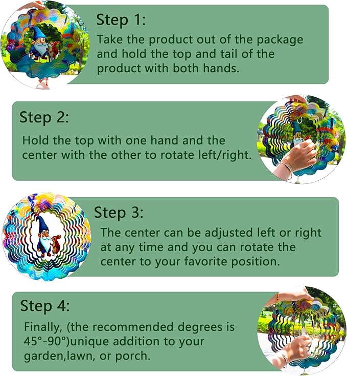 Gnome Gifts for Women, Gnomes Hanging Wind Spinners,12 Inch 3D Garden Spinner Kinetic Art Garden Decorations，Stainless Steel Reflective Wind Spinners for Yard