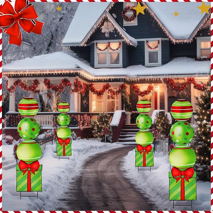 Yookeer 2 Pcs Large Candy Christmas Metal Yard Stakes Signs 29.9 Inch Lime Green Lollipop Peppermint Christmas Outdoor Decorations Lawn Signs with Stakes Colorful Xmas Decor for Front Door Garden