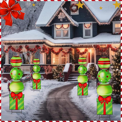 Yookeer 2 Pcs Large Candy Christmas Metal Yard Stakes Signs 29.9 Inch Lime Green Lollipop Peppermint Christmas Outdoor Decorations Lawn Signs with Stakes Colorful Xmas Decor for Front Door Garden