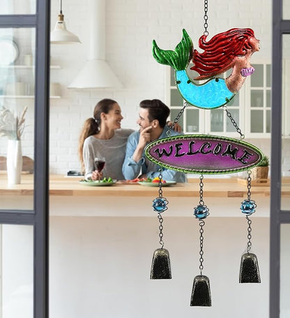 CoTa Global Mermaid Wind Chime - Handmade Glass and Metal Chime - Ocean Life Hanging Decor - Colorful Home Decor Gift, Indoor and Outdoor Hanging Decoration for Porch, Patio, and Garden - 25.5 Inches